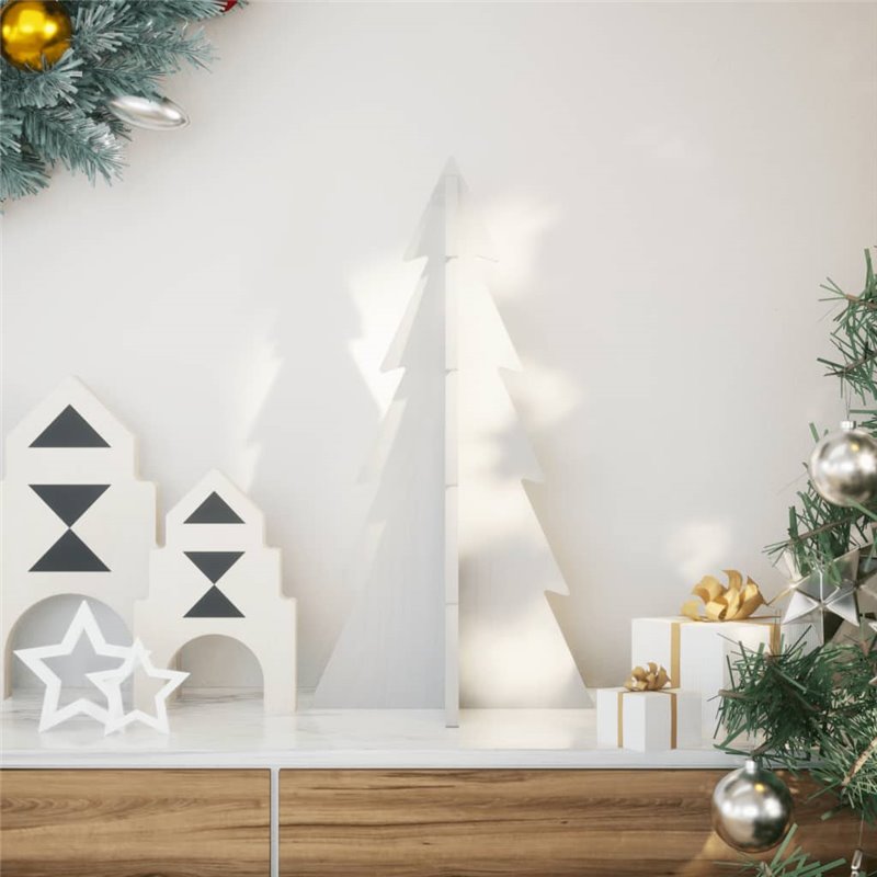 vidaXL Arbre de Noël en bois pour décoration blanc 59,5cm pin massif