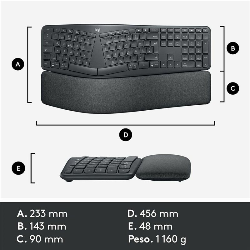 Image secondaire de Logitech Ergo K860 clavier RF sans fil + Bluetooth Espagnol Graphite