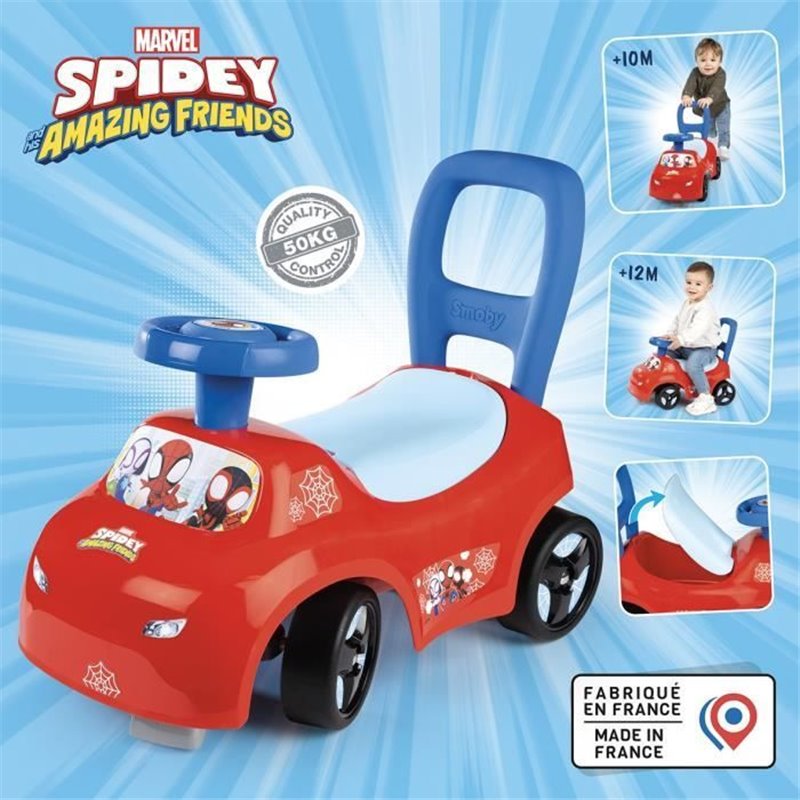 Image secondaire de Smoby - Porteur auto enfant 2 en 1 - Spidey - Coffre sous la selle + klaxon - Des 10 mois - Fabrication française