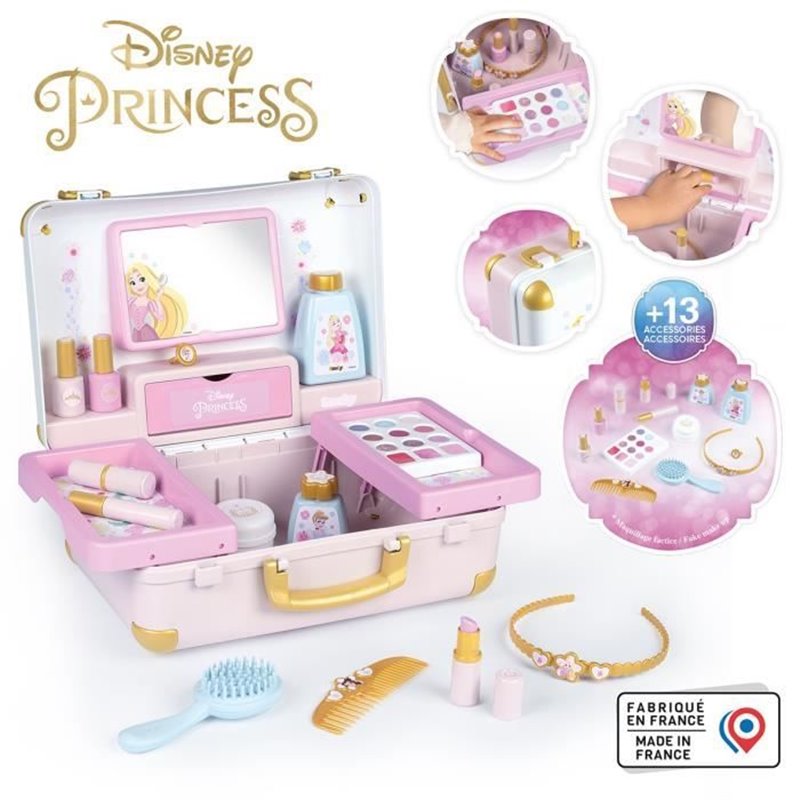 Smoby - Disney Princesse - Valise beauté facile a transporter - 13 accessoires inclus : coiffure, onglerie, maquillage 