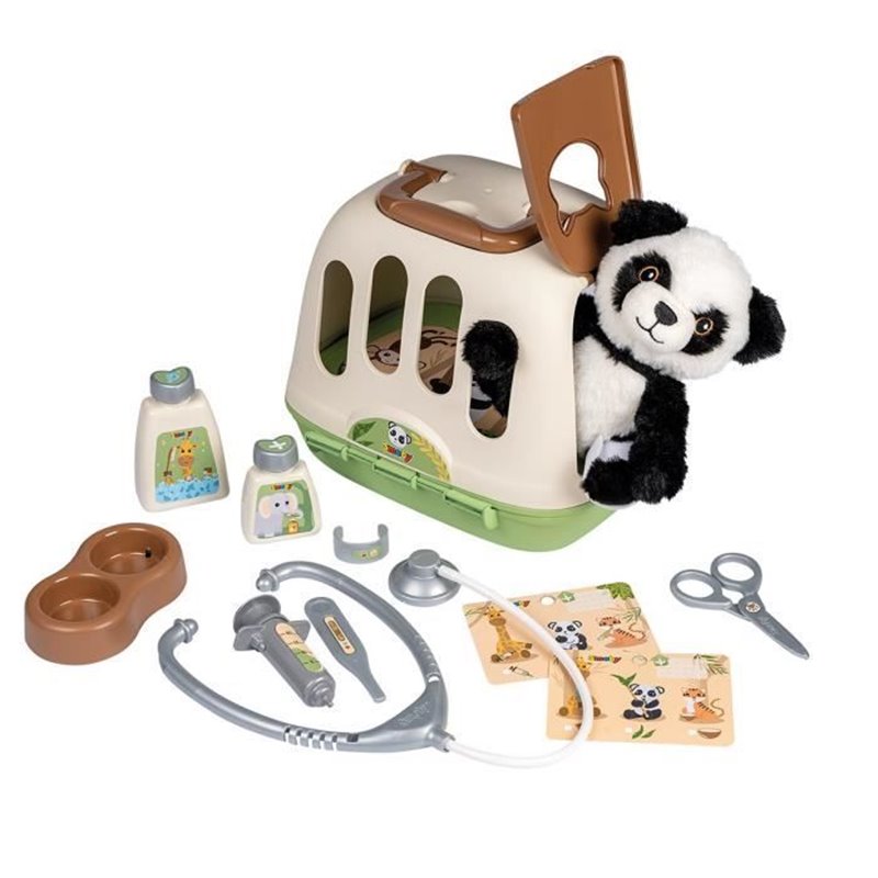 Smoby - Mallette vétérinaire - 1 peluche panda et de nombreux accessoires - Produit 2 en 1 : Cage de transport - Fabrica