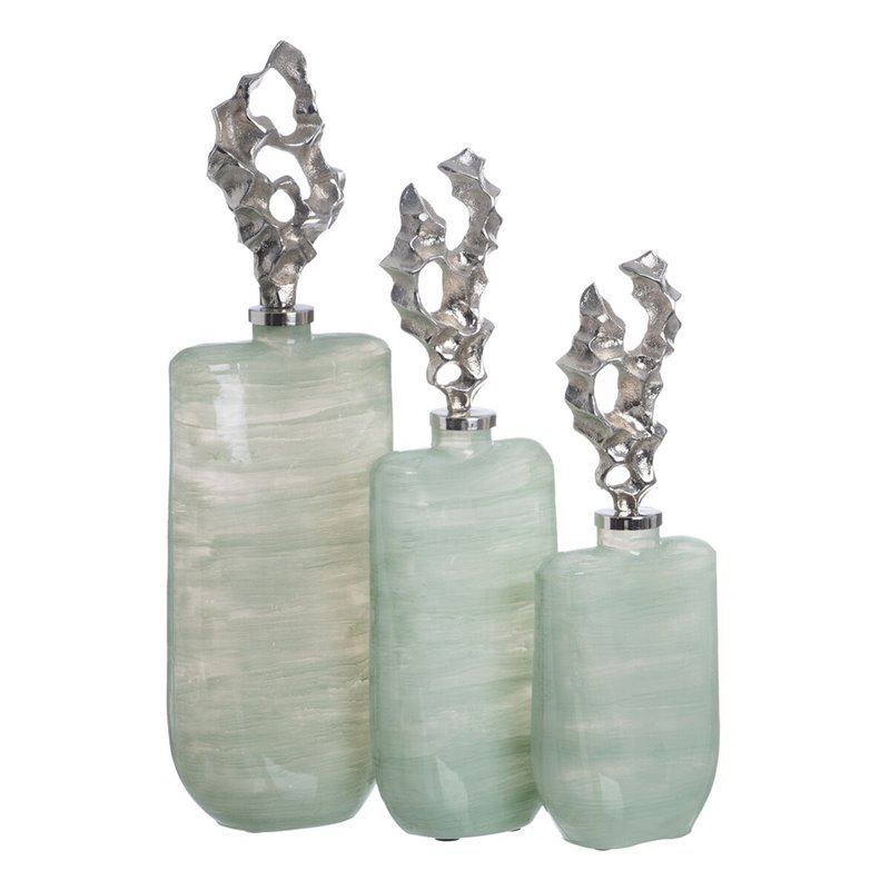 Image secondaire de Bouteille Vert Argenté Aluminium Verre 19 x 13 x 62 cm Décorative