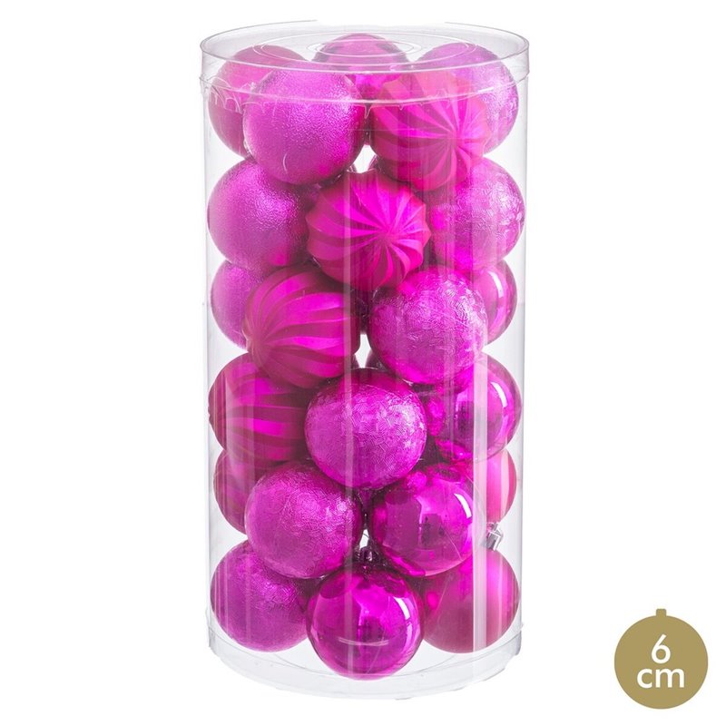 Boules de Noël Fuchsia Plastique Ø 6 cm (30 Unités)