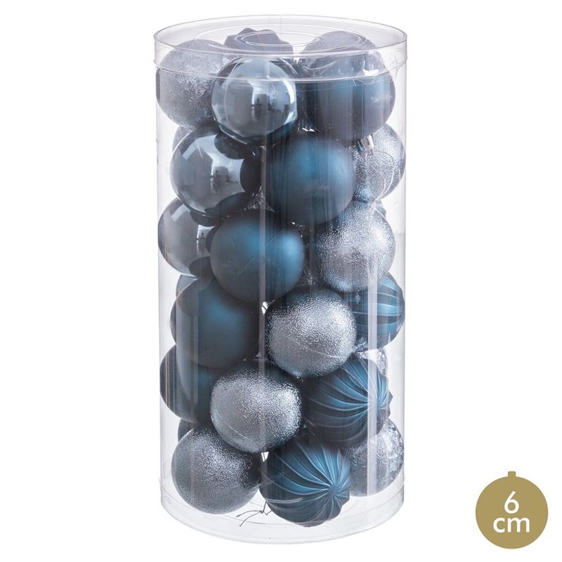 Boules de Noël Bleu Plastique Ø 6 cm (30 Unités)