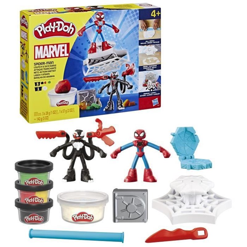 Play-Doh Spider-Man, coffret Attaque tranchante avec 2 figurines flexibles, 7 accessoires et pâte a modeler, des 4 ans, Marvel