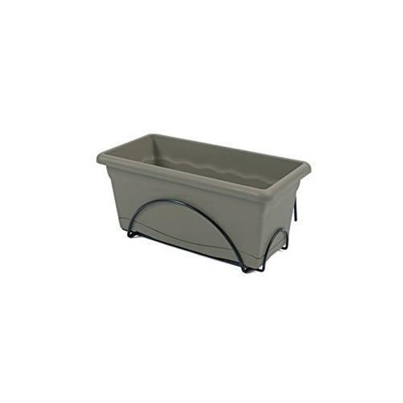 Image secondaire de PLASTIKEN Jardiniere 40x20 Cm + Plateau + Support balcon Collection TERRA - Taupe