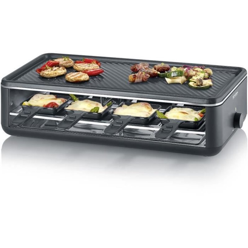 Appareil à raclette - SEVERIN - RG2365 - 8 personnes - Plaque de cuisson céramique 48 x 24 cm - Gril raclette 1300 W - Noir