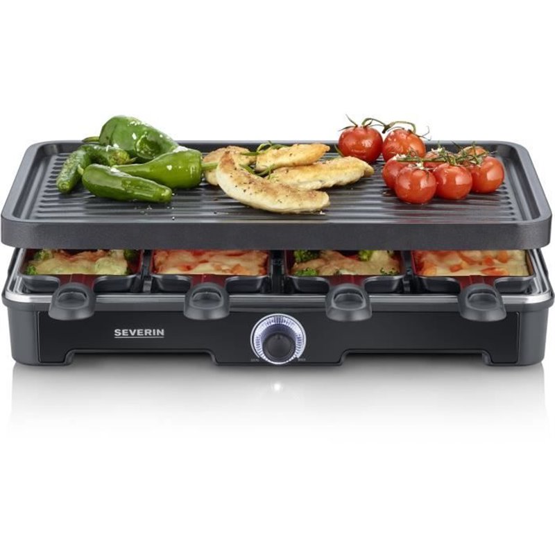 Appareil à raclette - SEVERIN - RG9670 - 8 personnes - Grande plaque de cuisson antiadhésive 41,7 x 26,3 cm - 1400 W - Noir