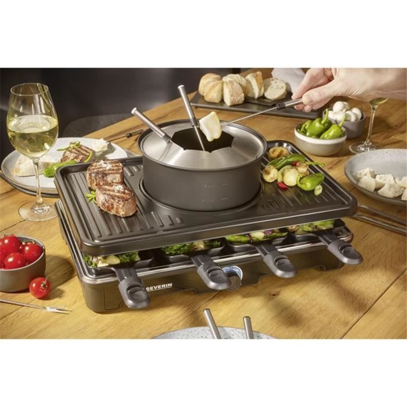 Image secondaire de Combiné Raclette-Fondue - SEVERIN - RG2347 - 8 pers - Caquelon avec 8 fourchettes et 8 spatules - Noir