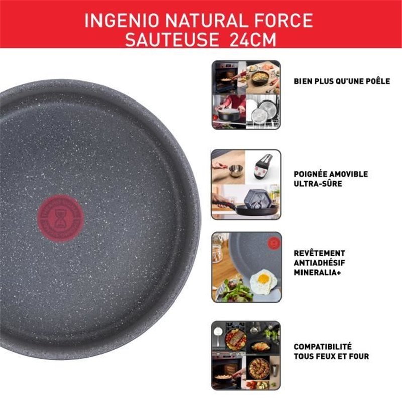 Image secondaire de TEFAL INGENIO Natural Force Sauteuse 24cm, Induction, Antiadhésif, Empilable, Compatible lave-vaisselle, Fabriqué en France L396