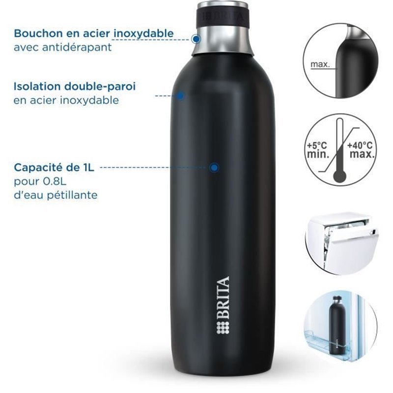 Image secondaire de Bouteille isotherme BRITA pour sodaTRIO - acier inoxydable - 1L - noire