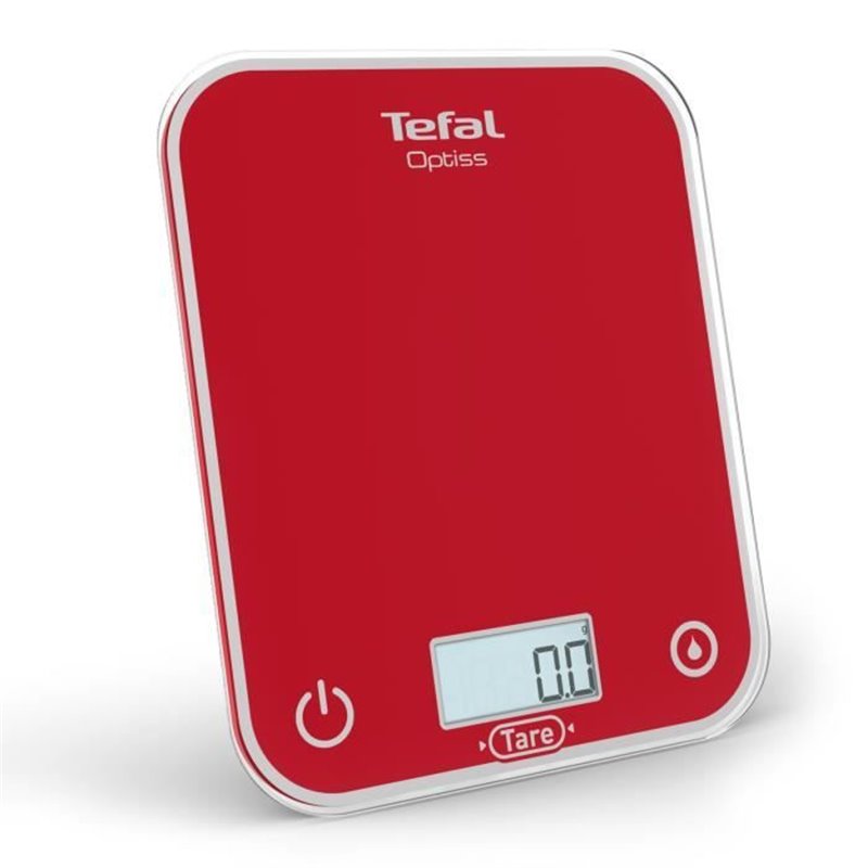 Tefal Optiss Balance de cuisine électronique, Écran rétroéclairé, Résistance aux rayures, Capacité de 5 kg, Framboise BC50U3V0