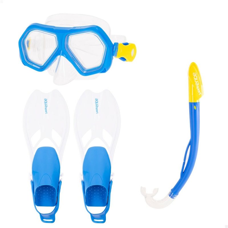 Image secondaire de Lunettes de Plongée avec Tube et Palmes AquaSport Bleu Junior (2 Unités)