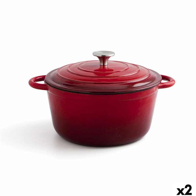 Casserole avec Couvercle Bidasoa Fierro Rouge Ø 24 cm 3,7 L (2 Unités)