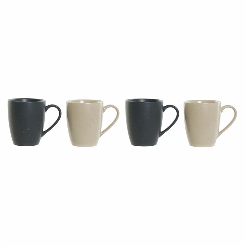 Lot de tasses DKD Home Decor Beige Gris foncé Bois d'hévéa Grès 300 ml 19 x 13 x 31 cm (4 Pièces)