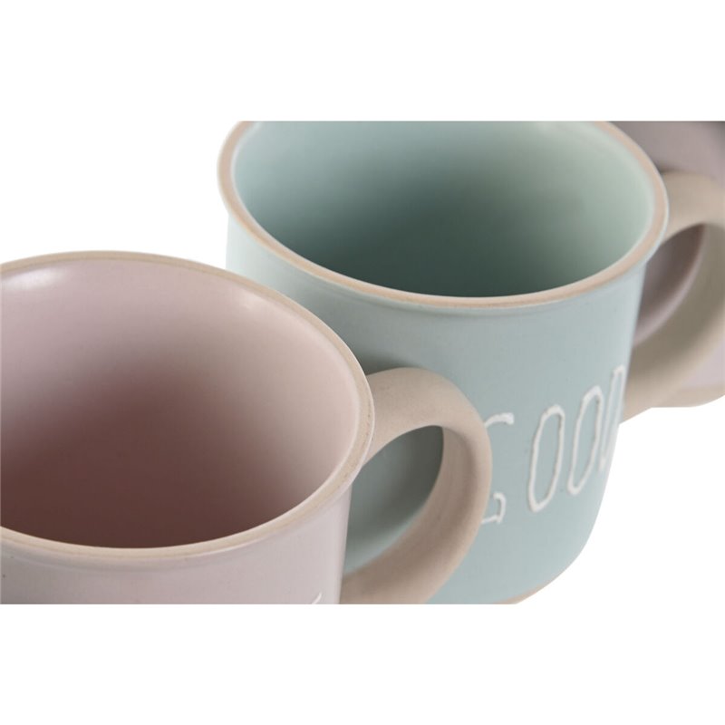 Image secondaire de Ensemble de 4 mugs Home ESPRIT Bleu Rose Grès 355 ml 9,7 x 7 x 9,2 cm