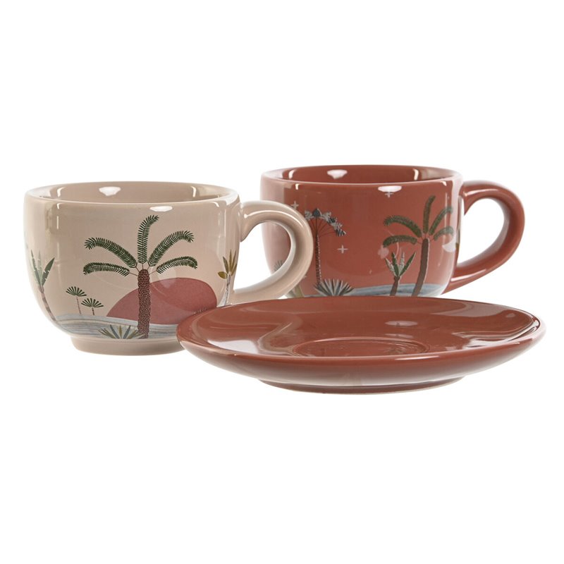 Image secondaire de Jeu de 6 tasses avec plat Home ESPRIT Jaune Beige Terre cuite Lila Métal Dolomite 180 ml