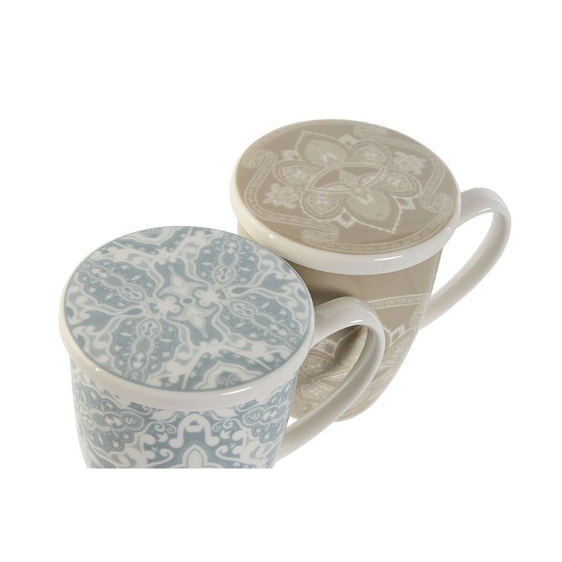 Image secondaire de Tasse avec filtre pour infusions Home ESPRIT Bleu Beige Acier inoxydable Porcelaine 380 ml (2 Unités)