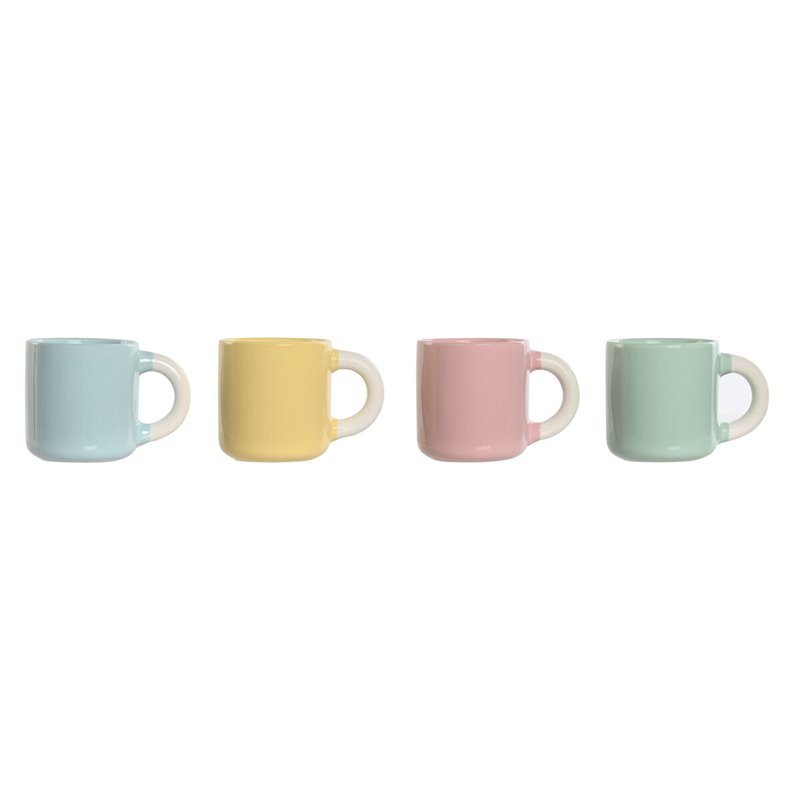 Ensemble de tasses à café Home ESPRIT Jaune Bleu Vert Rose Porcelaine 110 ml 4 Pièces