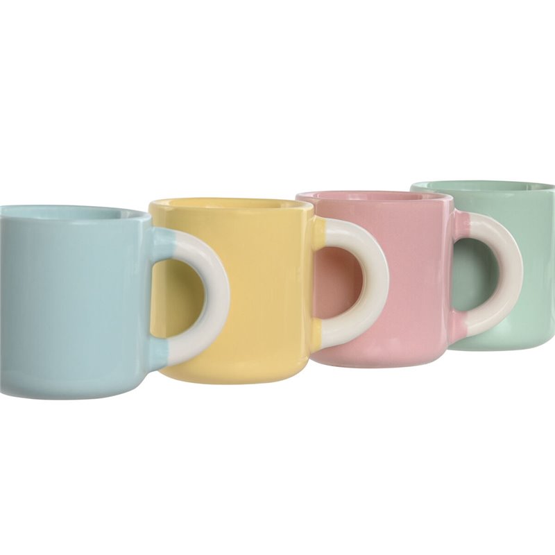 Image secondaire de Ensemble de tasses à café Home ESPRIT Jaune Bleu Vert Rose Porcelaine 110 ml 4 Pièces