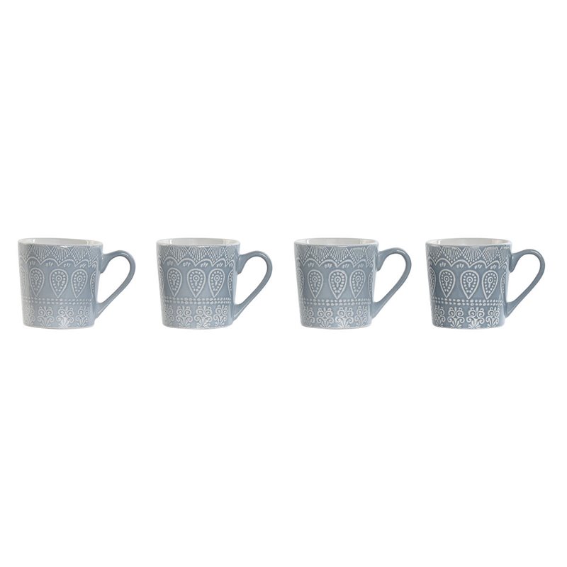 Ensemble de 4 mugs Home ESPRIT Bleu Grès 340 ml 13 x 9,5 x 9,2 cm Mandala