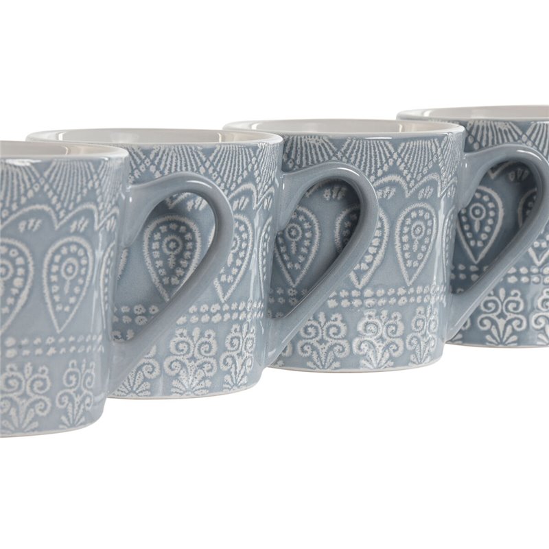 Image secondaire de Ensemble de 4 mugs Home ESPRIT Bleu Grès 340 ml 13 x 9,5 x 9,2 cm Mandala