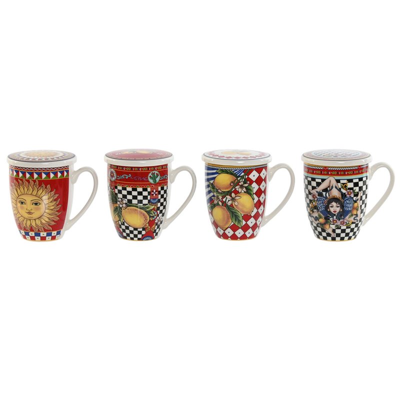 Ensemble de 4 mugs Home ESPRIT Jaune Rouge Moderne Citron 380 ml (4 Unités)