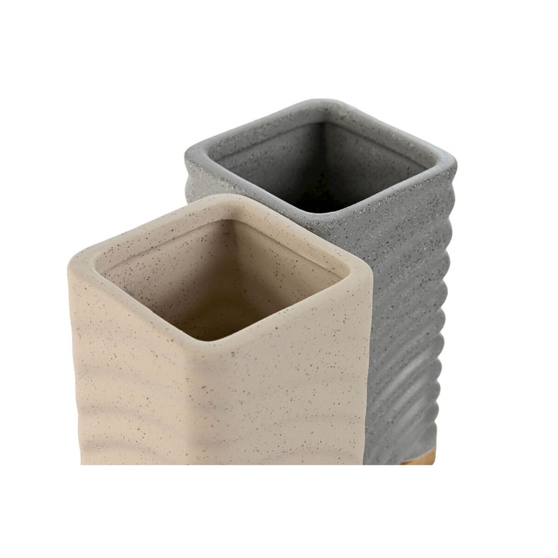 Image secondaire de Support pour brosses à dents Home ESPRIT Gris Crème Bambou Dolomite 7 x 7 x 12 cm (2 Unités)