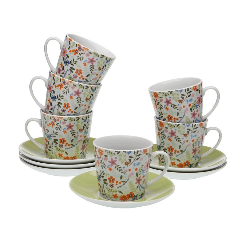 Lot de tasses avec soucoupes Versa Porcelaine Fleurs