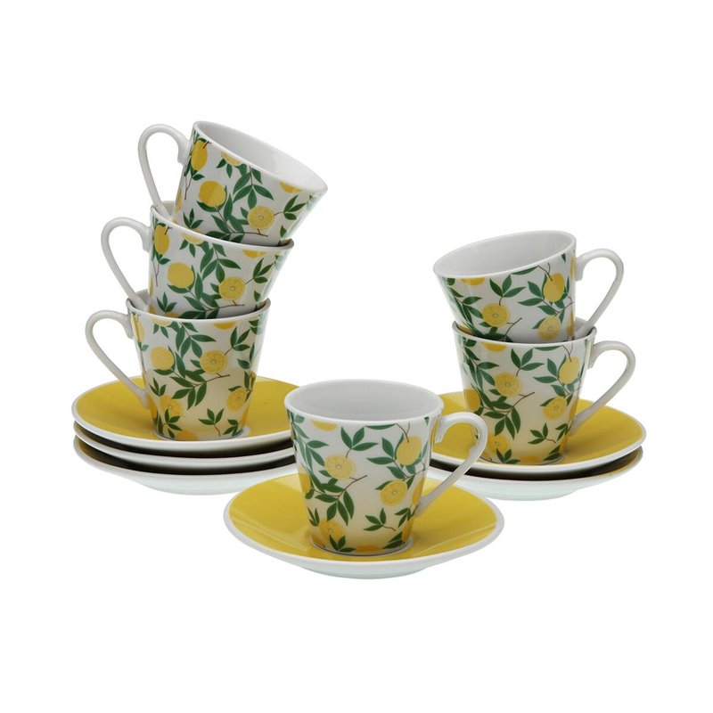 Lot de tasses avec soucoupes Versa Porcelaine Citron