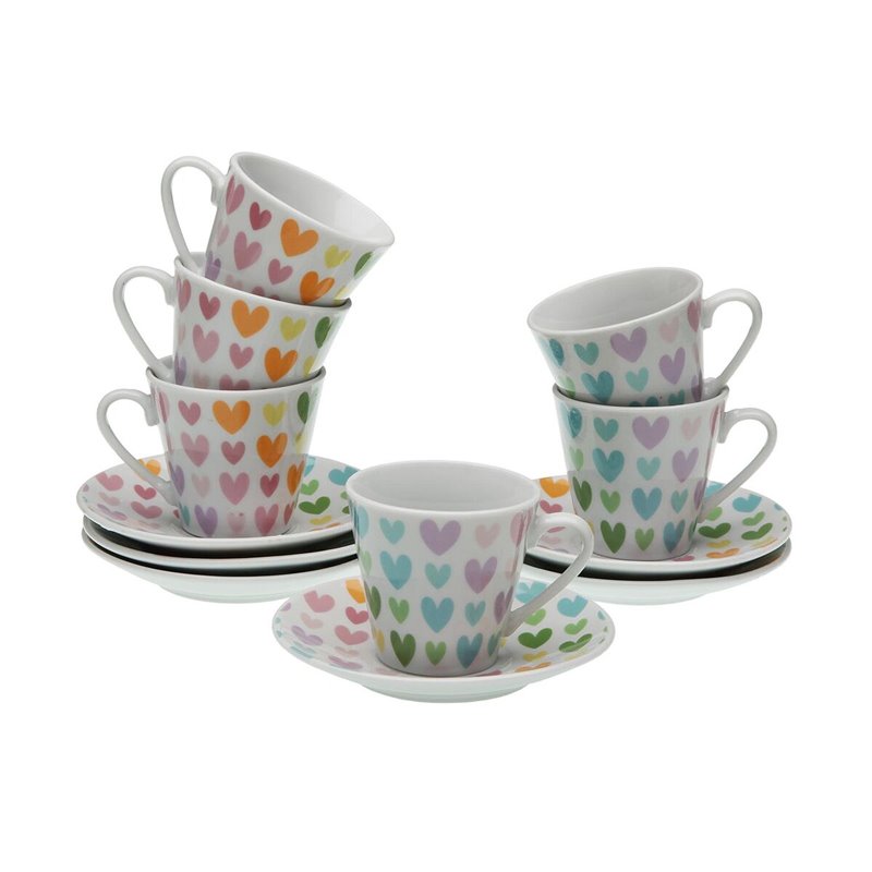 Lot de tasses avec soucoupes Versa Porcelaine Coeurs