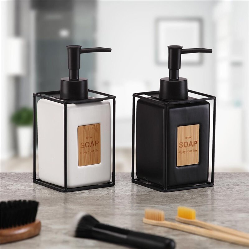 Image secondaire de Distributeur de Savon Versa Blanc Noir Céramique Plastique 6 x 8 x 16 cm