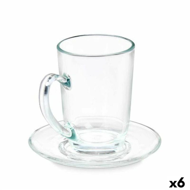 Tasse avec sous-tasse Transparent verre 200 ml (6 Unités)