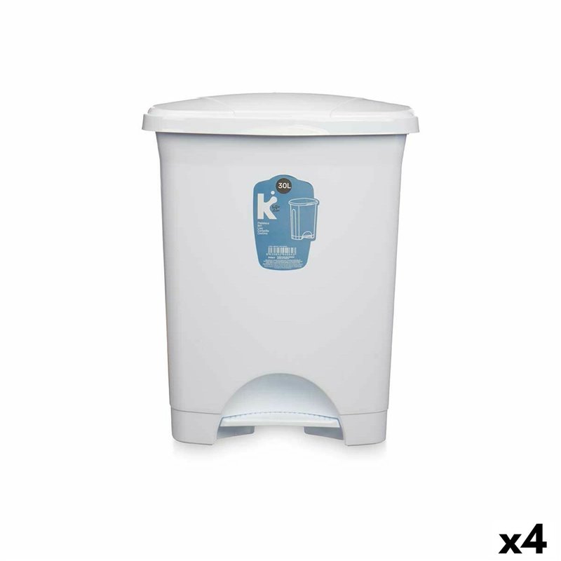 Poubelle à pédale Blanc Plastique 30 L (4 Unités)