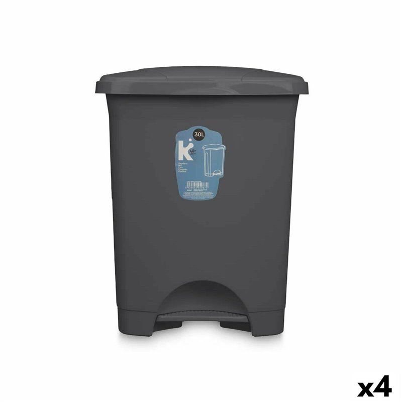 Poubelle à pédale Anthracite Plastique 30 L (4 Unités)