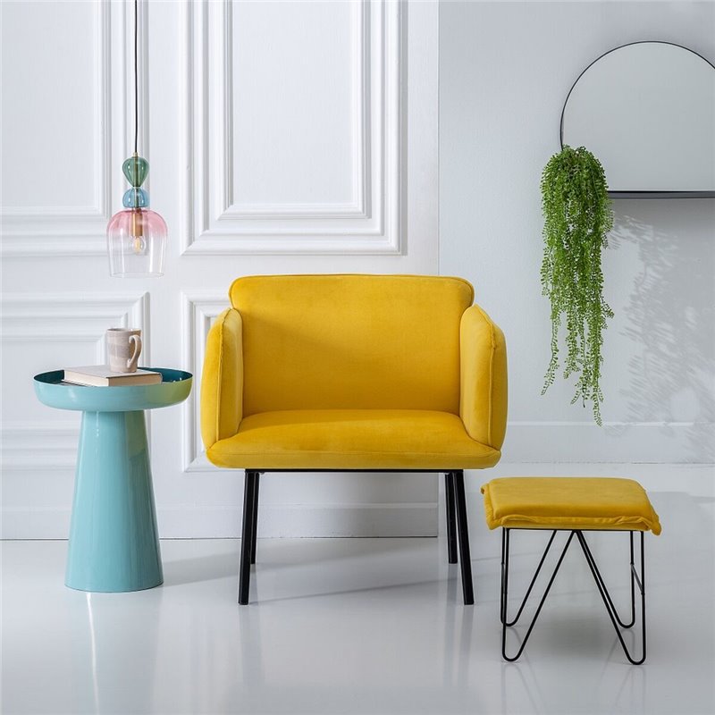 Image secondaire de Pouf Tissu Synthétique Métal Jaune 40 x 40 x 35 cm