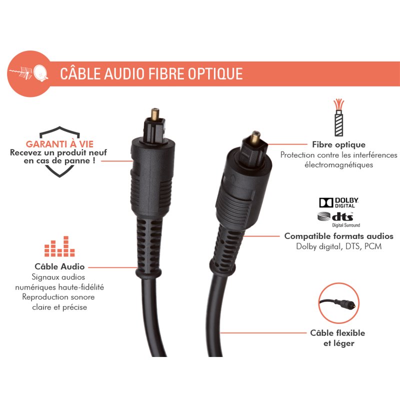 Image secondaire de Câble audio Fibre optique Mâle / Mâle 1,2m Noir Force Power Lite