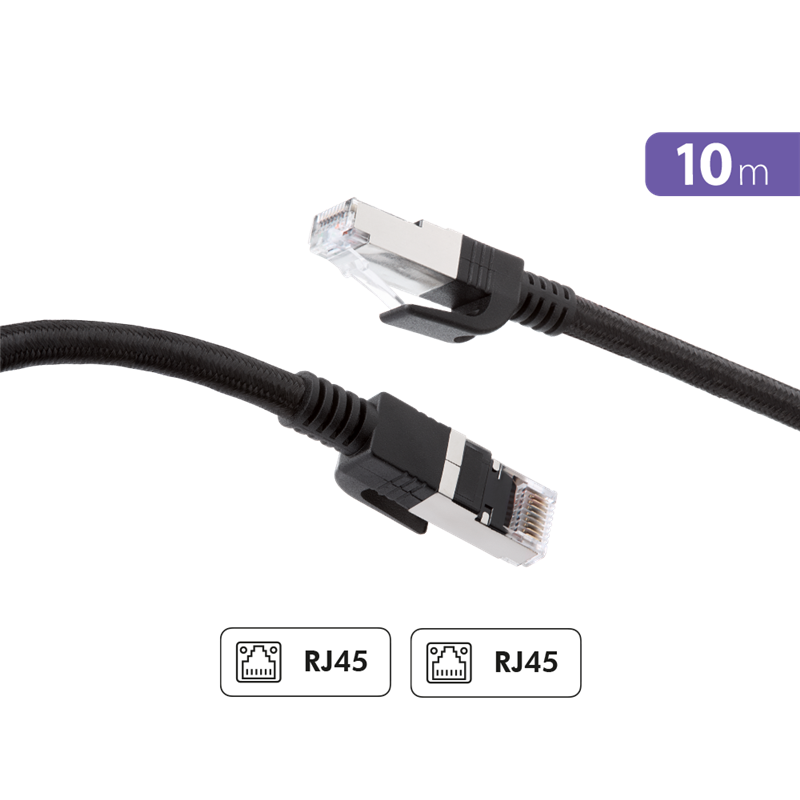 Câble Ethernet RJ45 Tressé S/FTP Mâle / Mâle 10m Noir Force Power Lite