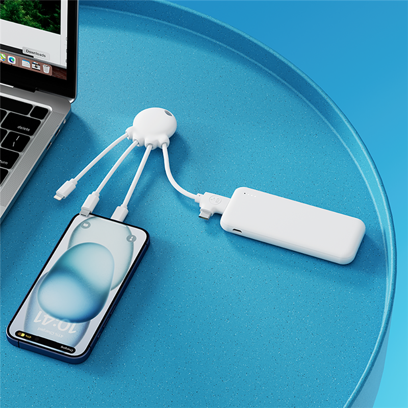 Image secondaire de Câble 3 en 1 Octopus Ecoresponsable USB A/micro USB & USB C & Lightning 0,15m Blanc Xoopar