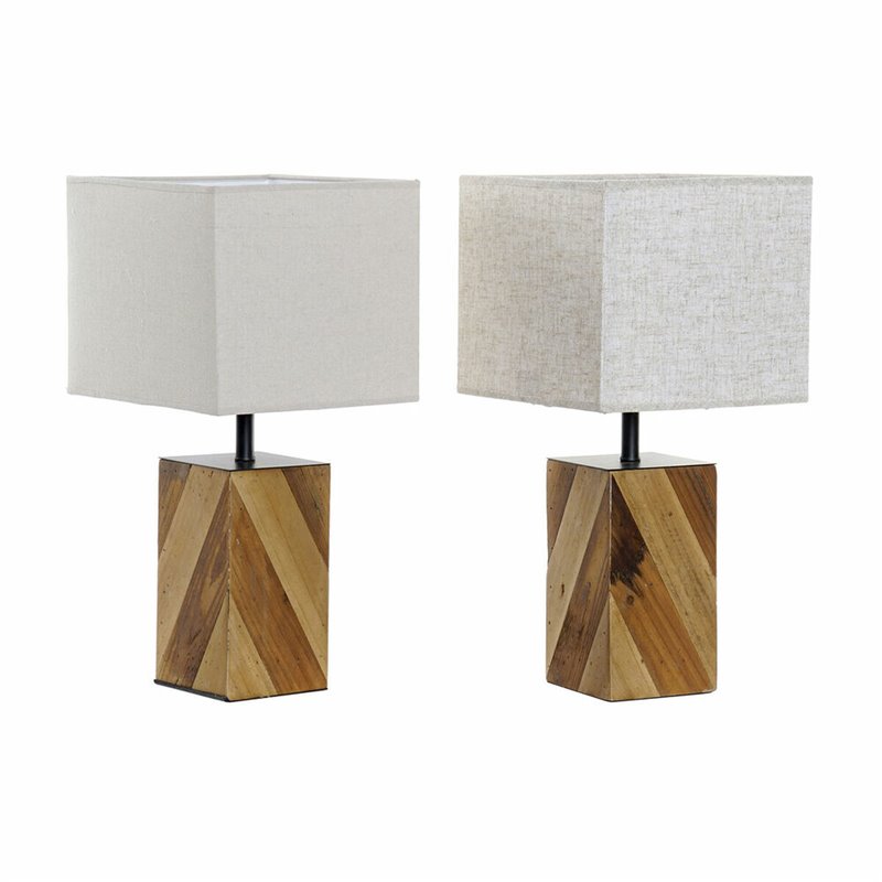 Lampe de bureau DKD Home Decor 25,5 x 25,05 x 52 cm Sapin Naturel Beige Métal Crème 220 V 60 W 25 x 25 x 21 cm (2 Unités)