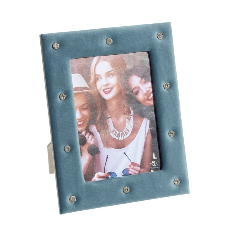 Cadre photo Bleu clair Polyester Velours Carton Bois MDF 13 x 18 cm