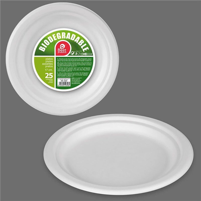 Image secondaire de Service de vaisselle Best Products Green Canne à sucre Ø 17 cm Blanc Biodégradable Produits à usage unique 25 Unités