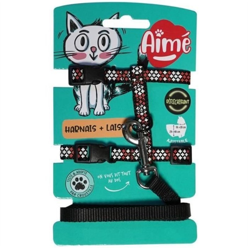 Kit harnais et laisse - AIMÉ - Réfléchissant Rouge pour Chat