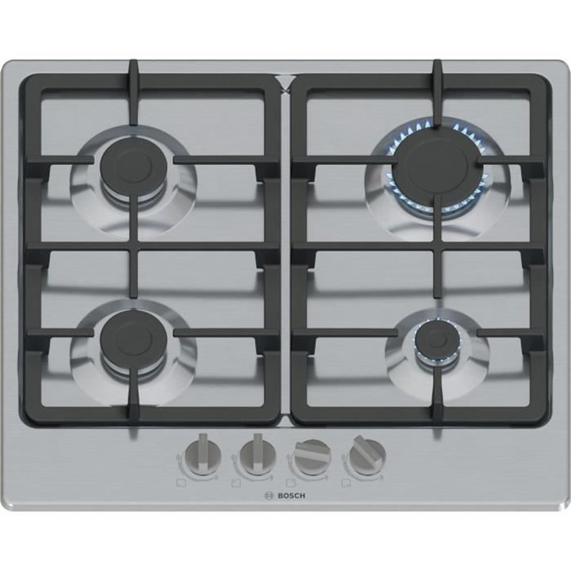 Table de cuisson a gaz - BOSCH Série 4 - 4 foyers - 52 x 58,2 x 4,5 cm - PGP6B5K90 - Inox