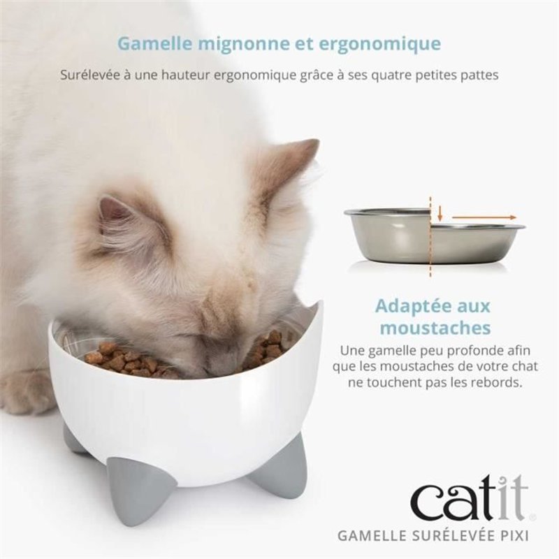 Image secondaire de Gamelle pour chat - CATIT - PIXI - 200ml - Surélevée - Bols en acier inoxydable amovibles - Blanc