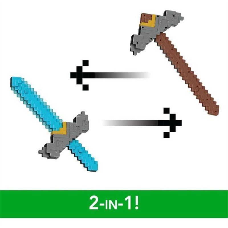 Image secondaire de Minecraft Épée et Pioche 2 en 1, accessoire inspiré de Minecraft : Le Film, JFR72 Mattel, jeu de rôle