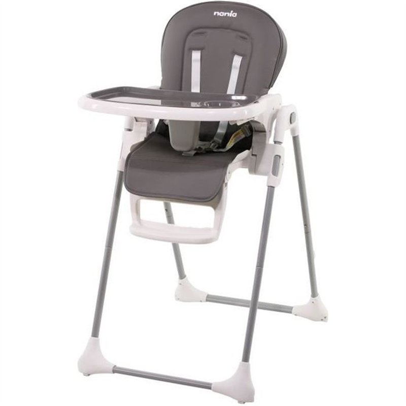 Chaise haute NANIA BIANCA - 6 mois a 36 mois - Dossier inclinable - Hauteur réglable - Pliage compacte - Gris