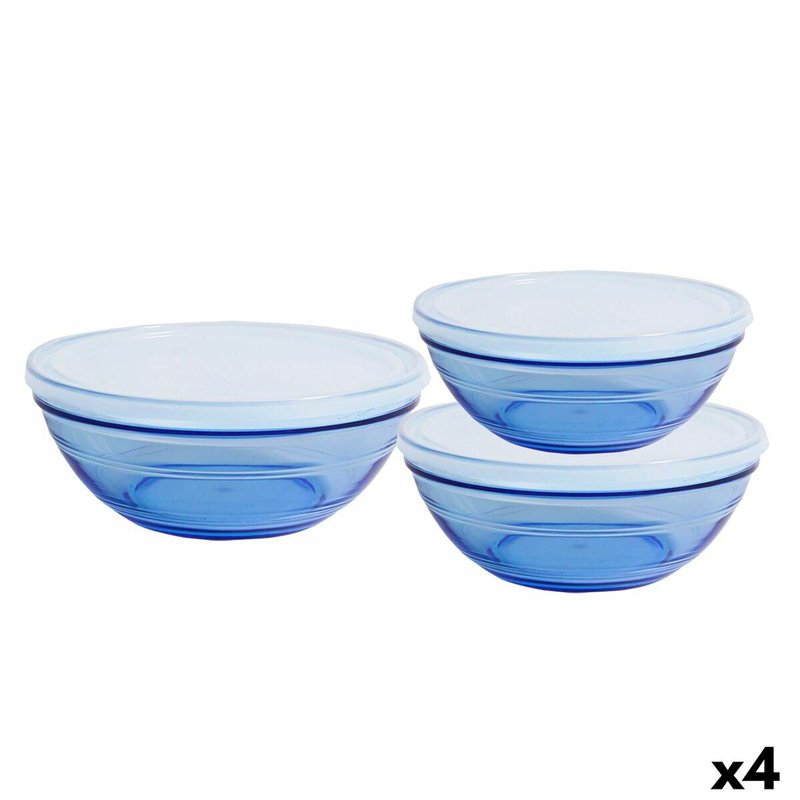 Set de Bols Duralex Bleu Avec couvercle 3 Pièces (4 Unités)