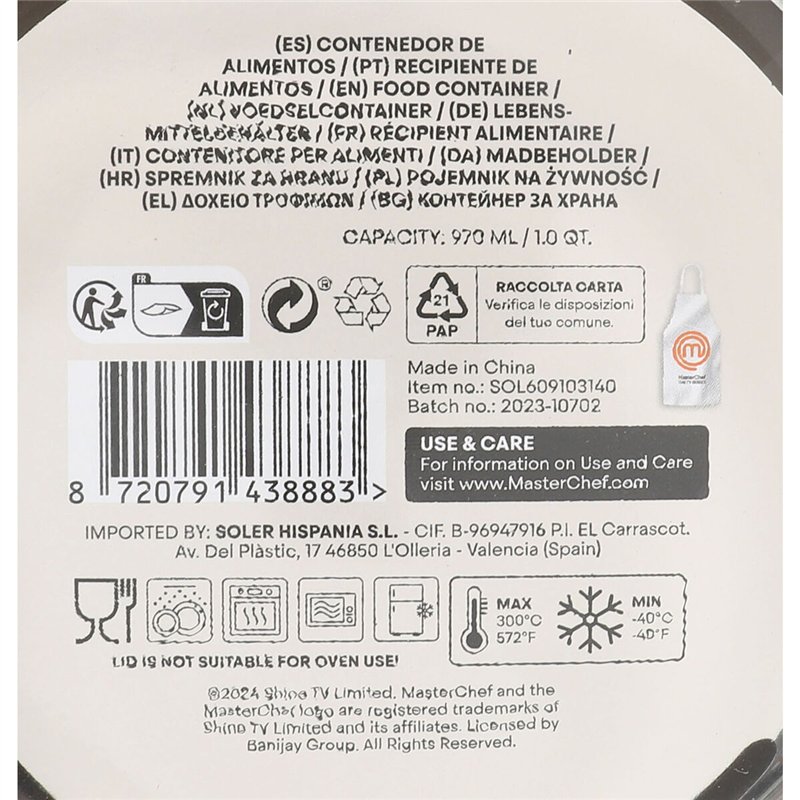 Image secondaire de Boîte à lunch hermétique MasterChef Gris Transparent Ronde 970 ml (6 Unités)