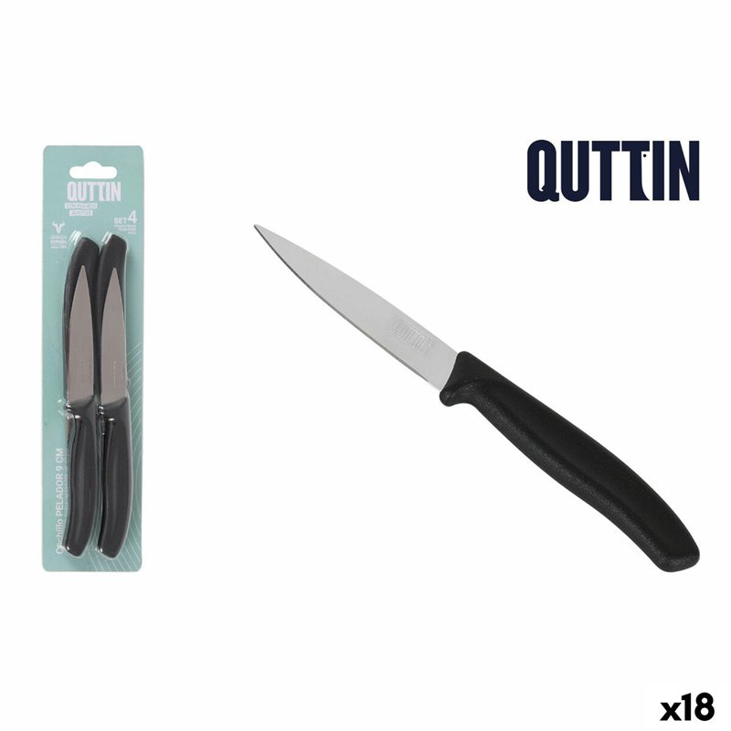 Image secondaire de Jeu de couteaux d'éplucheur Quttin Basic Noir Argenté Acier inoxydable 9 cm 4 Pièces (18 Unités)